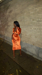 Khadijah Velvet Dress - Burnt Copper Orange